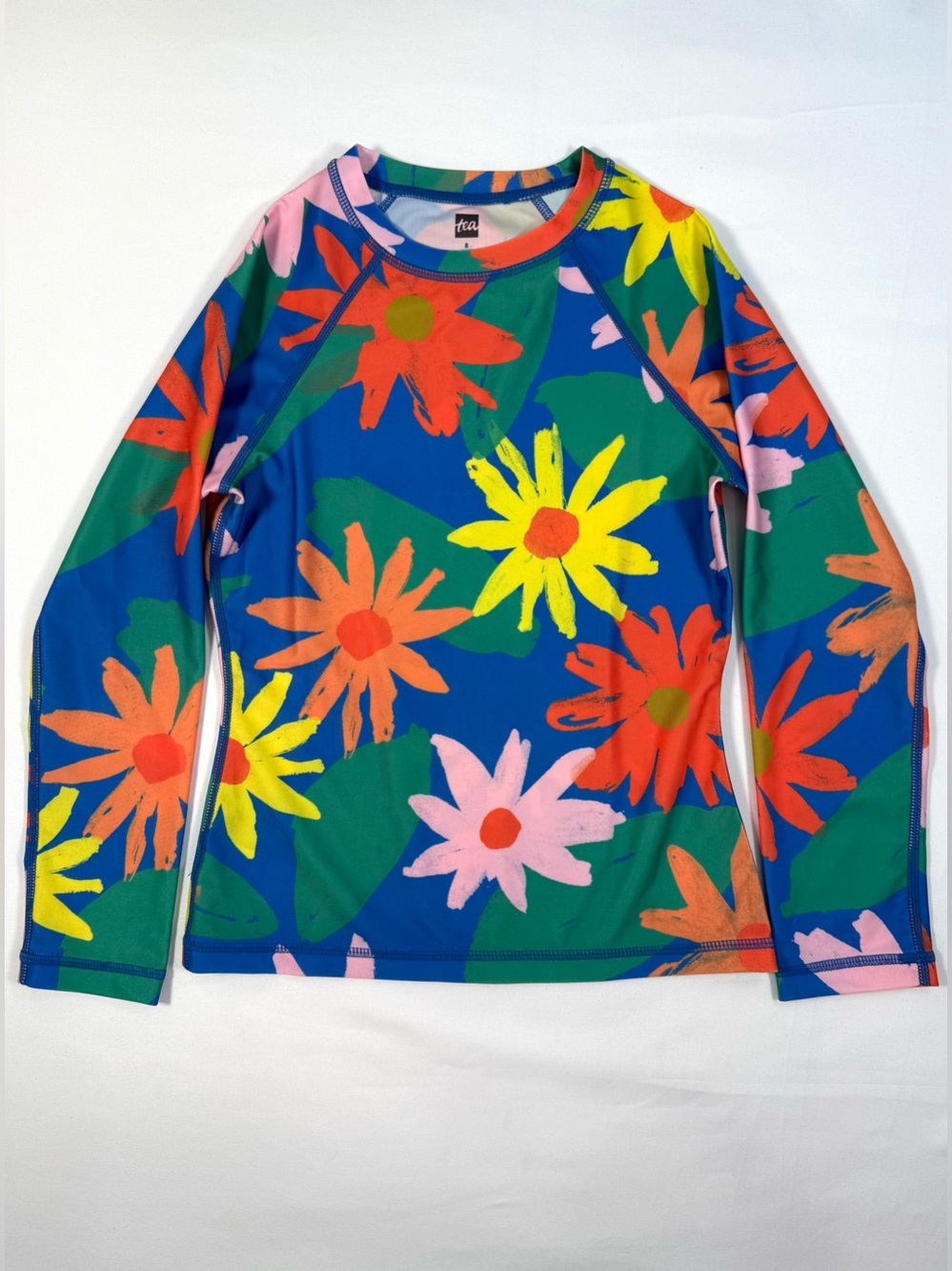 TEA Girls Floral Rash Guard Long Sleeve Swim Top 8 Bright Summer Beach Tropical